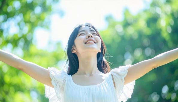 健康的な女性深呼吸 健康的な女性深呼吸の写真