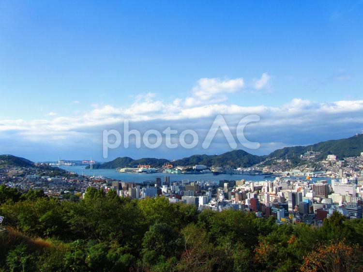 長崎の街並み 山,海,港の写真素材
