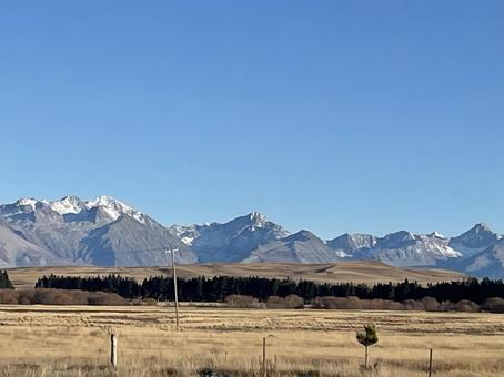 ニュージーランドの草原と山 ニュージーランドの草原と山の写真