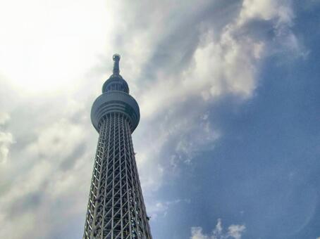 曇り日の東京スカイツリー-162 東京スカイツリー,曇り日,雲の写真素材