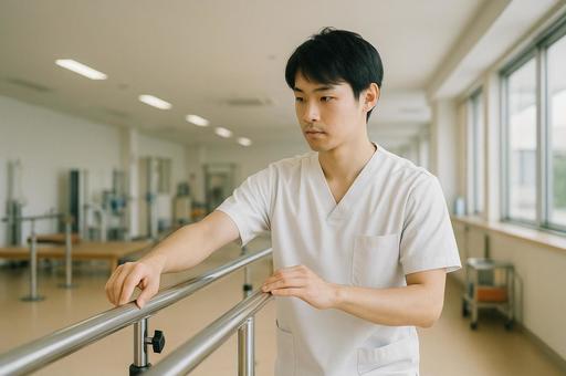 リハビリ器具を準備する理学療法士 リハビリ器具を準備する理学療法士の写真