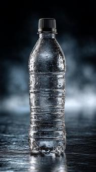 水滴のついた冷たいミネラルウォータボトルの写真