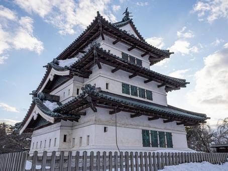 真冬の弘前城天守閣 弘前城,天守閣,弘前市の写真素材