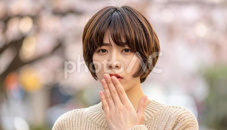 口を手で覆う女性 嫌悪01 女性,人物,口を手で覆うの写真素材