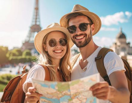 旅行中の男女 旅行中の男女の写真