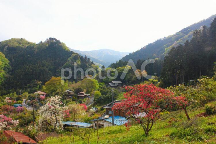 田舎と里山イメーじょ 里山,山,青空の写真素材