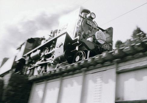 眩しく光る汽車 sl北びわこ号,sl,モノクロの写真素材