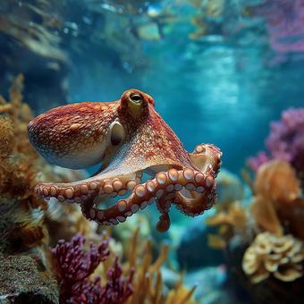 ピンクのサンゴとタコ ピンクのサンゴとタコの写真