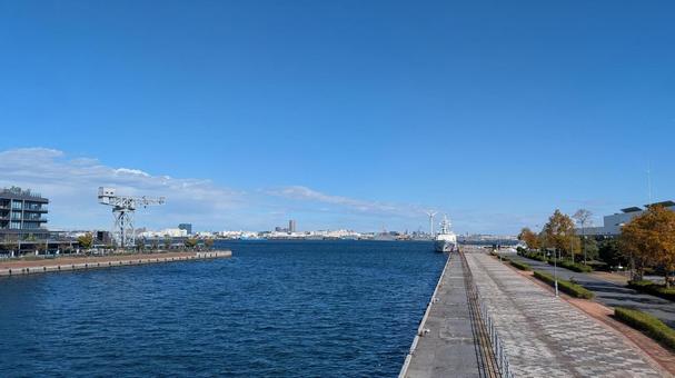 みなとみらいの青空 みなとみらい,横浜,水面の写真素材