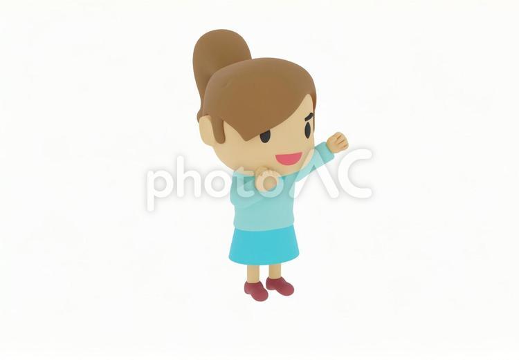 片手を上げガッツポーズする私服の女性少女 学生,微笑み,カジュアルの写真素材