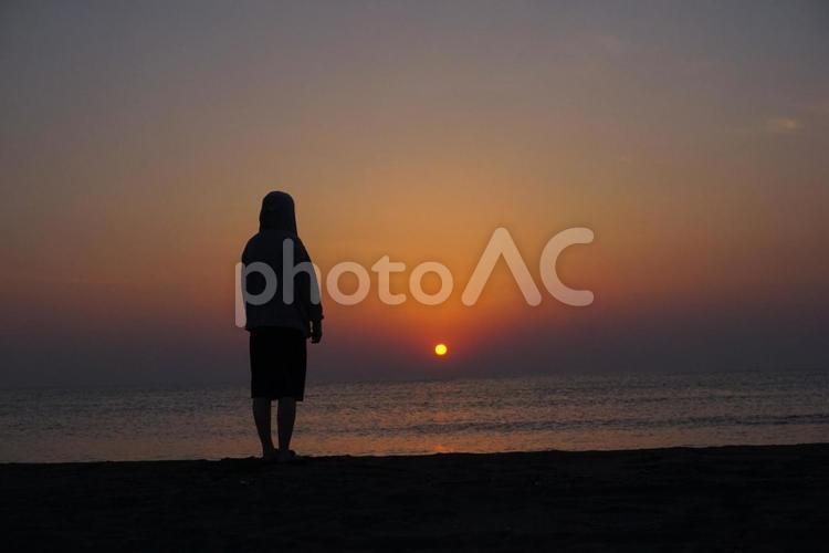 海と夕日 海,夕日,夕焼けの写真素材