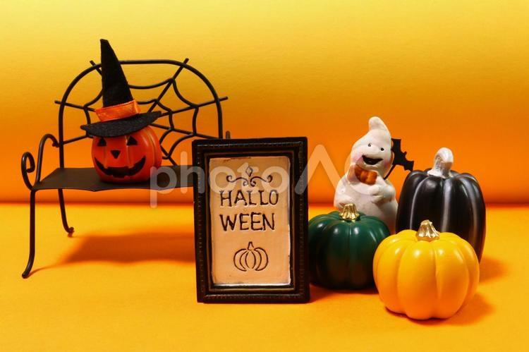 黄色系の背景のハロウィン画像　２ ハロウィン,ハロウィーン,かぼちゃの写真素材