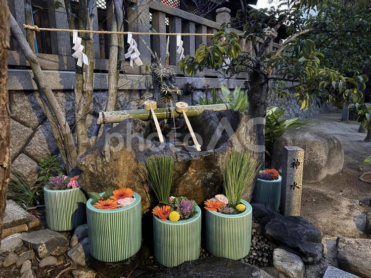 巳年の彦島八幡宮の手水 お正月,三社参り,三社巡りの写真素材