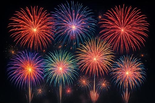 夜空に上がる鮮やかな大輪の花火の写真