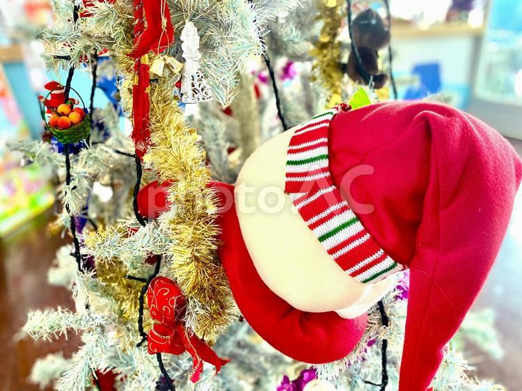 クリスマスツリーとサンタの人形 メリー,クリスマス,キラキラの写真素材