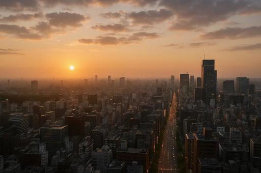 都会の夕暮れ 都会の夕暮れの写真