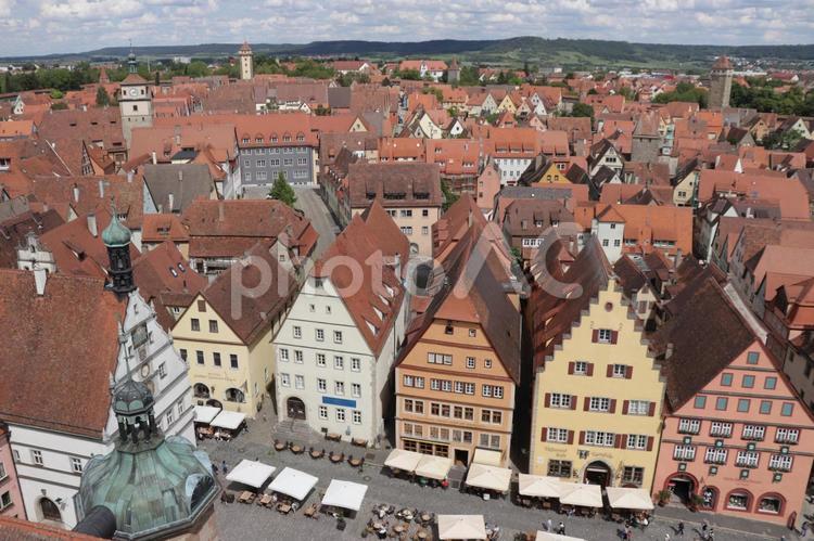 ローテンブルクの塔からの眺め ロマンチック街道,ローテンブルク,プレーンラインの写真素材