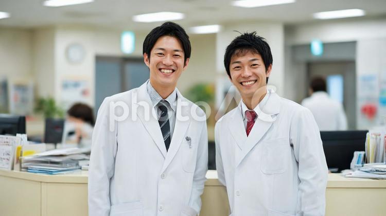 ナースステーションと二人の男性医師4 医師,ドクター,医者の写真素材