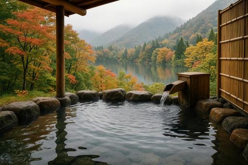 紅葉に囲まれた露天風呂 紅葉に囲まれた露天風呂の写真