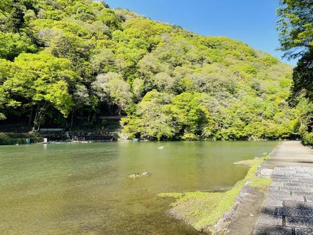 Photo, river side, chuan, kyoto, 