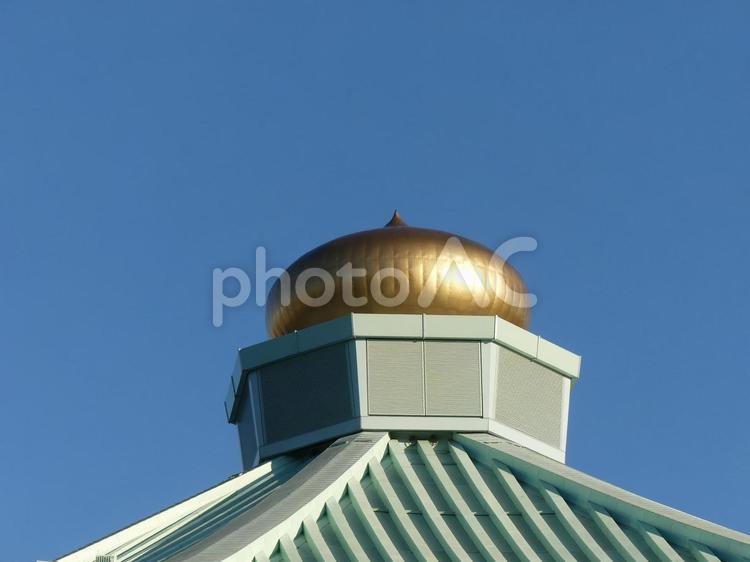 夕陽を受けて光る日本武道館屋根の擬宝珠 日本武道館,千代田区,北の丸公園の写真素材