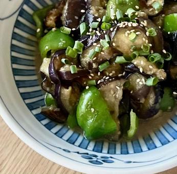 Photo, stir-fried miso, eggplant, side dish, 