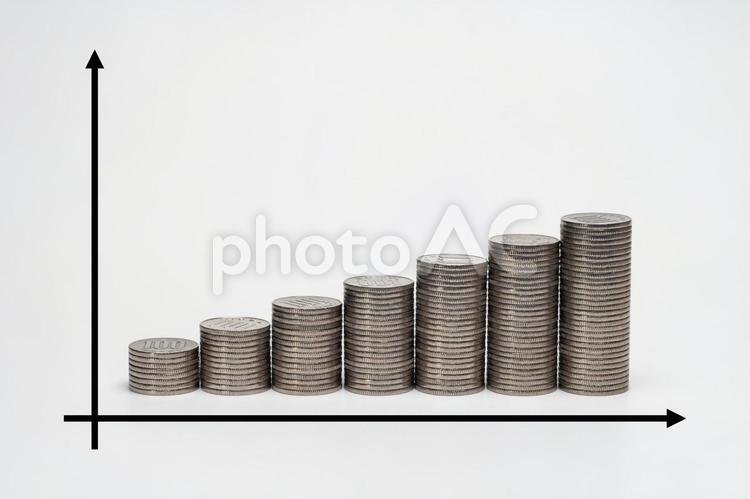 積みあがるコインでお金が増えていくグラフ 金融,お金,投資の写真素材