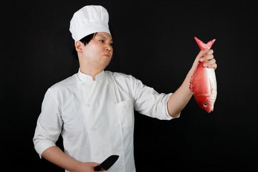 魚を持つ料理人 料理人,シェフ,食品の写真素材