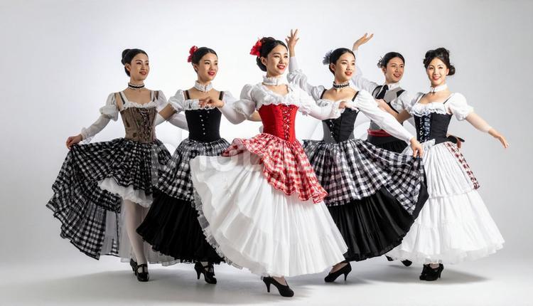 スクエアダンスを踊る衣裳を着た女性たち スクエアダンス,衣裳,女性の写真素材