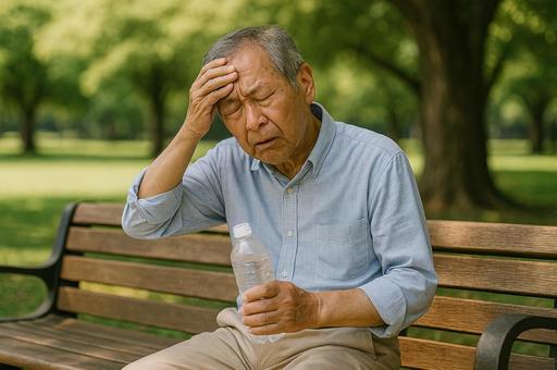 水分不足で倒れそうな高齢者 水分不足で倒れそうな高齢者の写真