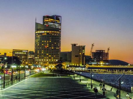 【香川県】高松市・高松港 高松港,夜,夜景の写真素材