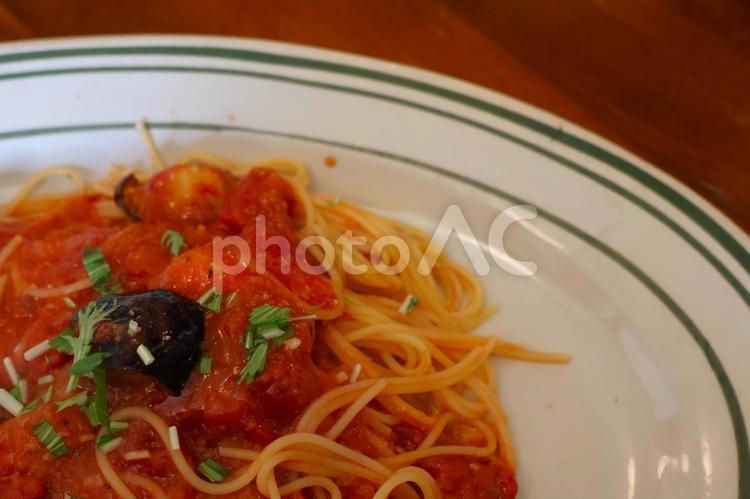 パスタ店のナスとベーコンのスパゲティ ナス,ベーコン,スパゲティの写真素材