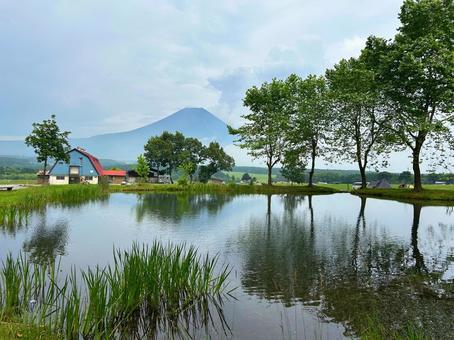 ふもとっぱらの風景 ふもとっぱらの風景 ふもとっぱら,キャンプ場,池の写真素材