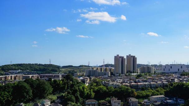 青空と郊外の住宅地風景 街並み,住宅街,住宅地の写真素材