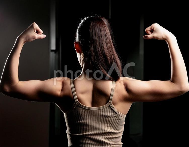 筋肉質な女性の背中 ai生成,女性,後ろ姿の写真素材