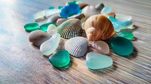 シーグラスと貝殻の写真