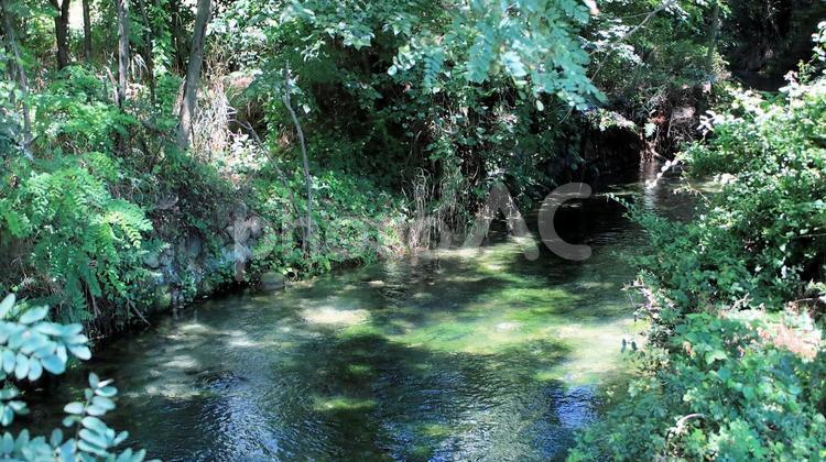 夏の安曇野　田園地帯を流れる清らかな流れ 安曇野市,夏,清流の写真素材