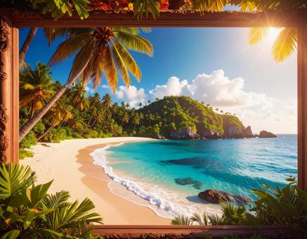 海の風景とフレームの夏イメージの写真