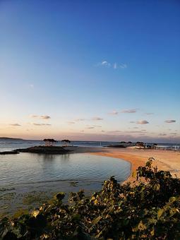 Photo, okinawa, setting sun, sea, 