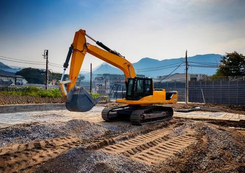 工事現場のショベルカー 工事現場のショベルカーの写真