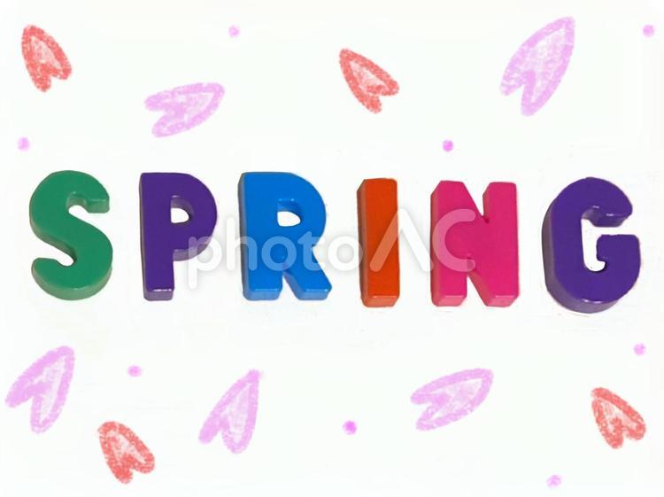 SPRINGの文字と春のイメージ 英語,単語,文字の写真素材