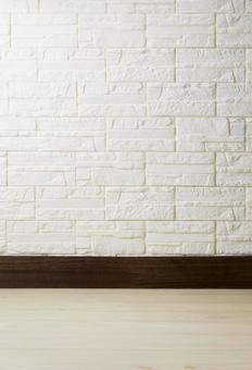 素材　白レンガ壁　白木床 背景素材,白レンガ,壁の写真素材