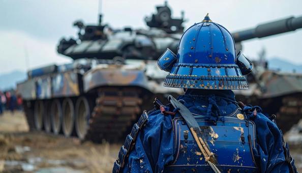武士と戦車の写真