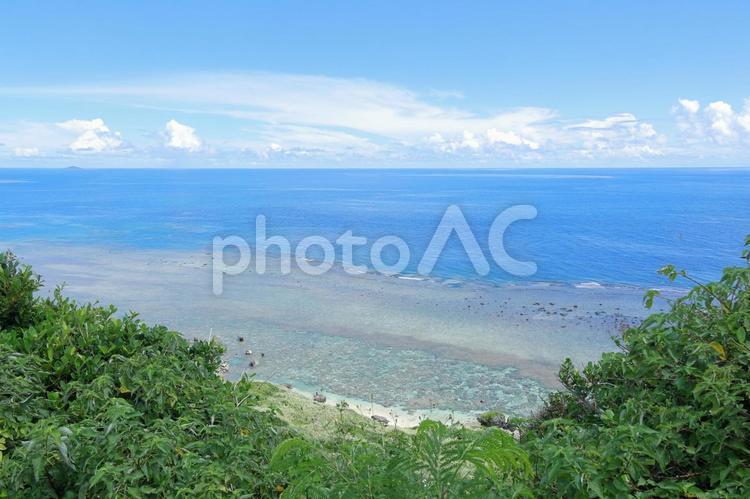 サンゴ礁のある海が見える風景 サンゴ礁,浅瀬,遠浅の写真素材