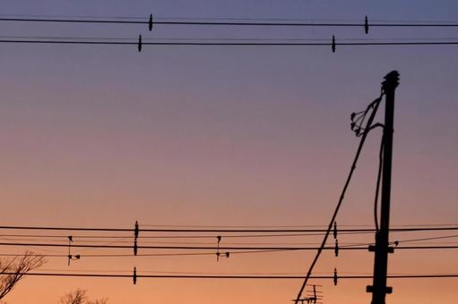 夕焼けと電線 夕焼けと電線の写真