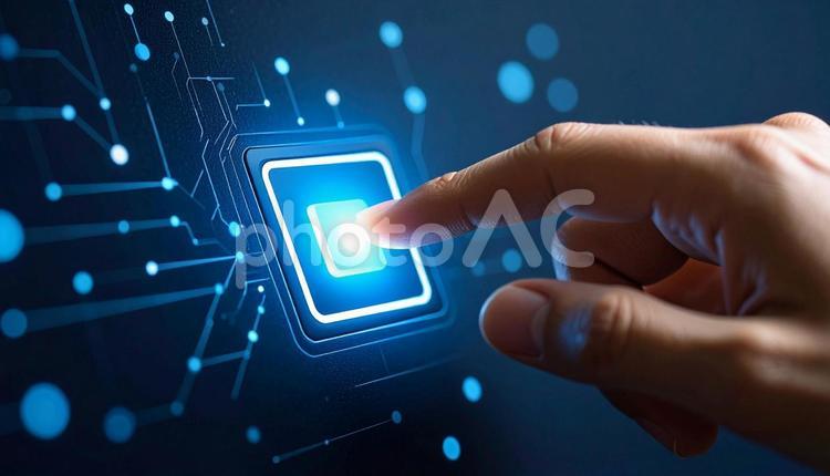 ビジネス、サイバー空間　スイッチを押す指 ビジネス,ビジネスマン,スイッチの写真素材