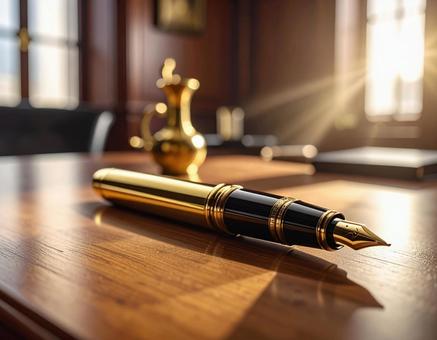 書斎と万年筆の写真