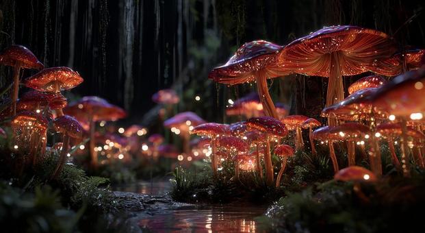 美しく輝く多色のキノコ素材の写真