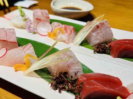 Colorful assortment of five kinds of sashimi, JPG Colorful assortment of five kinds of sashimi, JPG