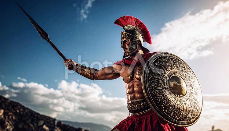 スパルタの戦士のイメージ スパルタ,戦士,槍の写真素材